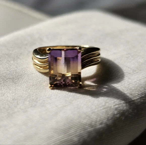 Vintage UTC Ametrine Emerald Cut Ring 925 Sterling Gold Vermeil Statement - Picture 1 of 6